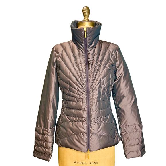 Archival Moncler Plum Down Jacket Size 2 Gold Zip Fitted Coat - Picture 2 of 10